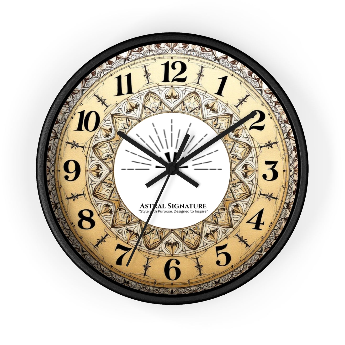 Charming Bohemian Mandala Wall Clock by Astral Signature, featuring a bold celestial design that complements modern wall art. Perfect as a colorful wall decor piece, it serves as a unique decorative timepiece, ideal for hippie room decor or as a gift for yoga enthusiasts.