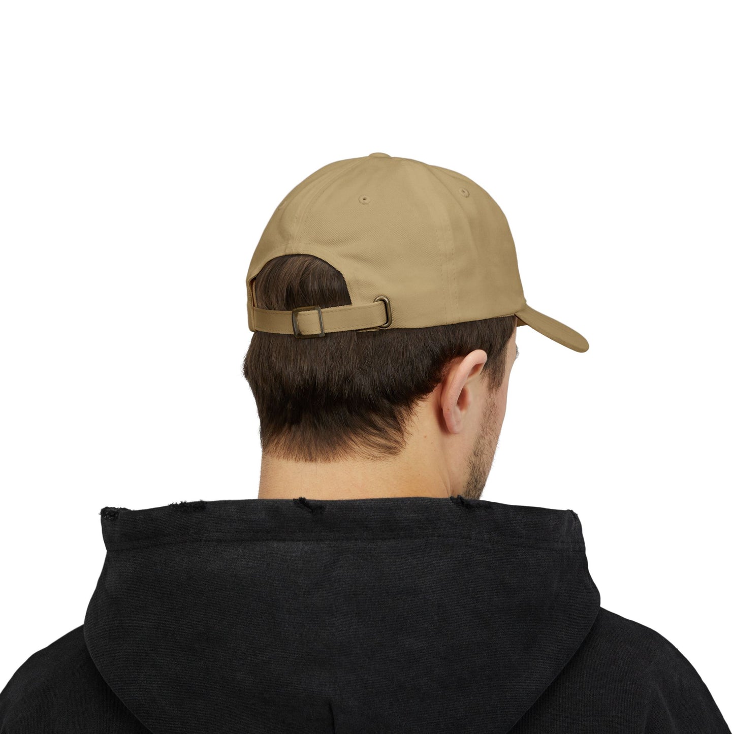 Back view of a male model wearing a beige Classic Dad Cap from the Astral Signature Collection. This cap blends vintage baseball design with modern urban style, making it a perfect gift for Father's Day or a casual accessory for everyday wear.