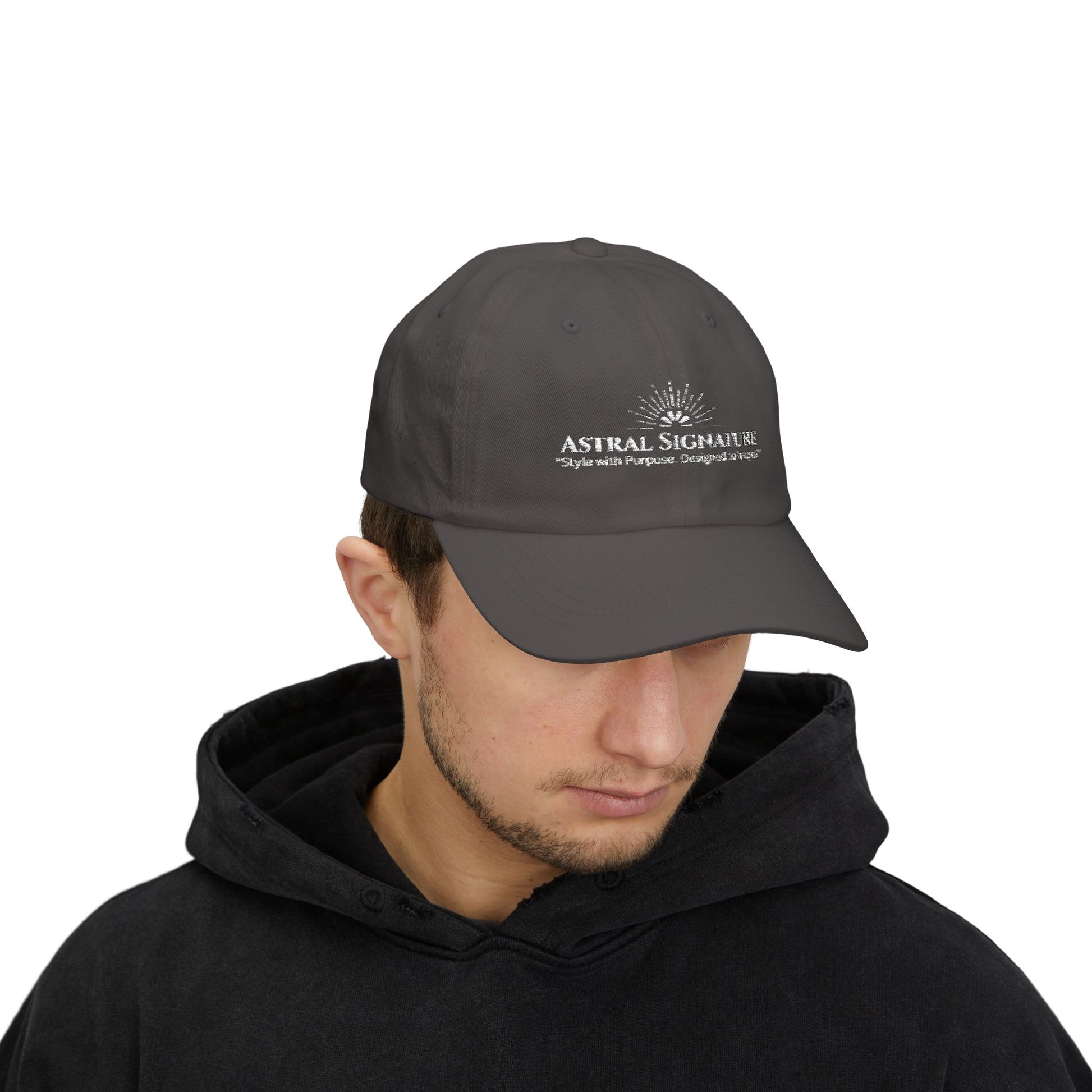 Back view of a vibrant red Classic Dad Cap from the Astral Signature Collection. The adjustable strap offers a comfortable fit, making it a stylish and practical choice for casual outings and a great Father's Day gift.