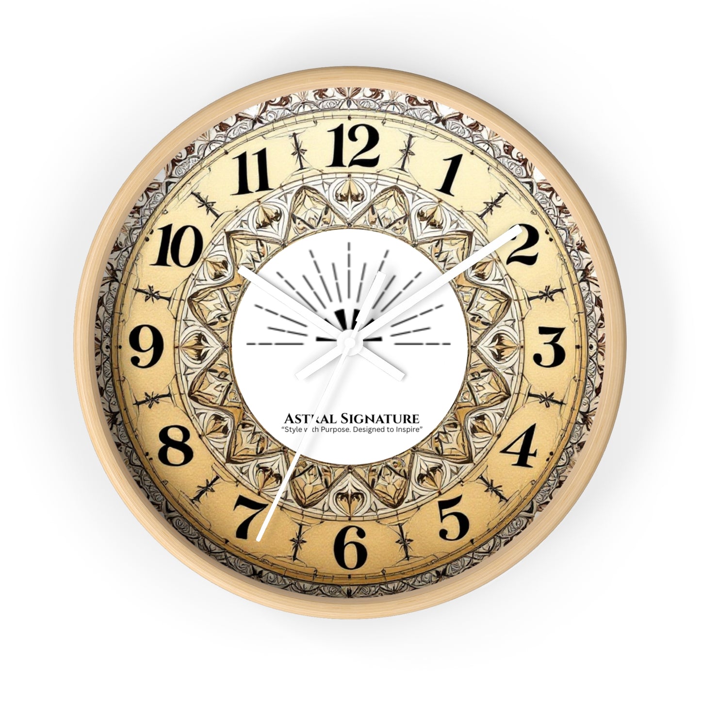 Eye-catching Bohemian Mandala Wall Clock by Astral Signature, showcasing vibrant colors that add flair to any space. This decorative timepiece is a great addition to bedroom wall decor or dorm room decor, making it a thoughtful gift for yoga lovers who appreciate boho chic clock designs.