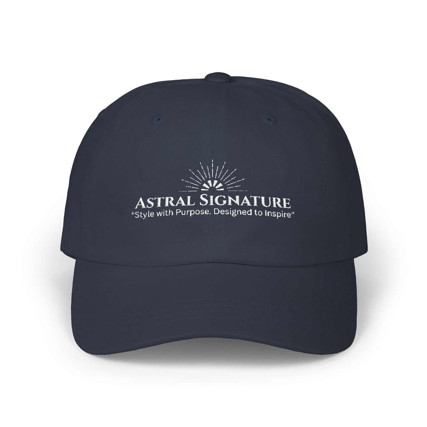 Unisex Classic Dad Cap designed in deep navy shade, part of the Astral Signature Collection. Ideal for casual outings or relaxed days, this baseball hat adds a touch of vintage flair to men's fashion. Gift this classic dad hat as a stylish Father's Day present or everyday cap.