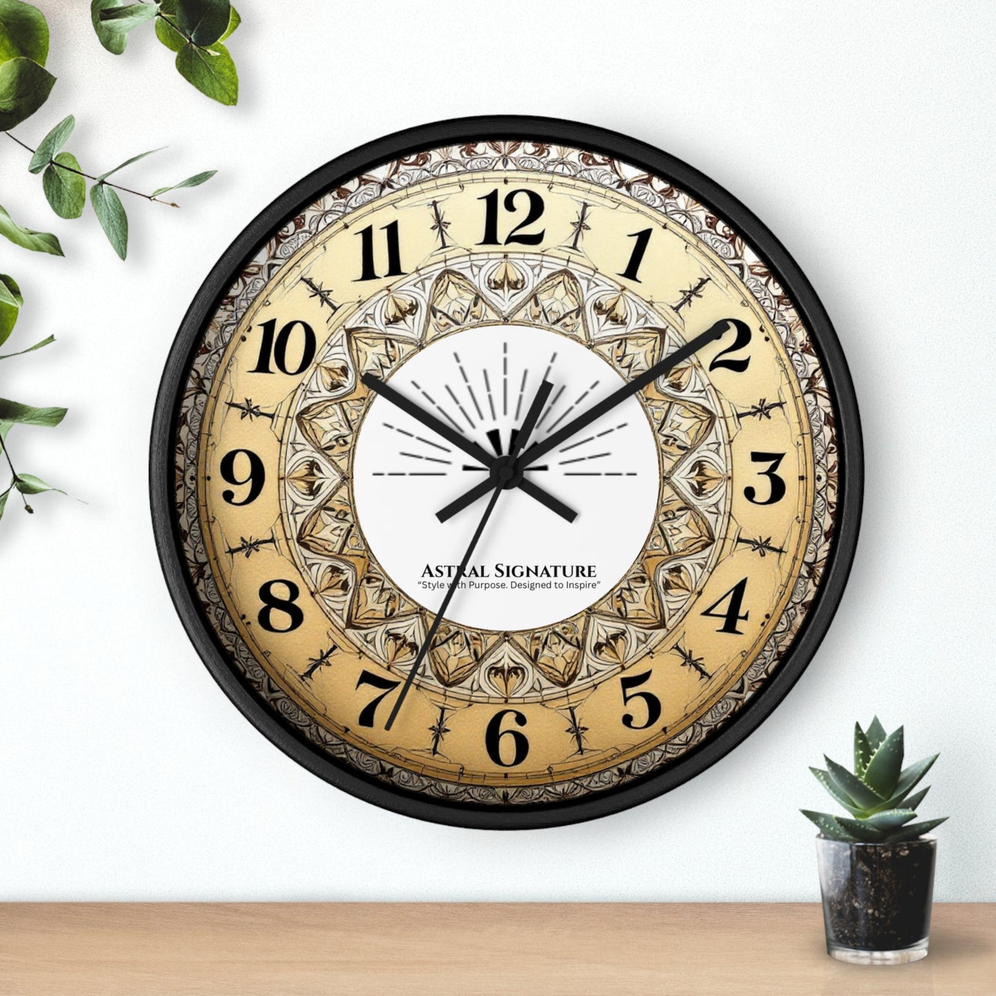 Modern Bohemian Mandala Wall Clock by Astral Signature depicting a vibrant celestial design. This decorative timepiece enhances any room's decor and is perfect for bedroom wall decor or dorm room decor, as well as a thoughtful gift for yoga lovers.