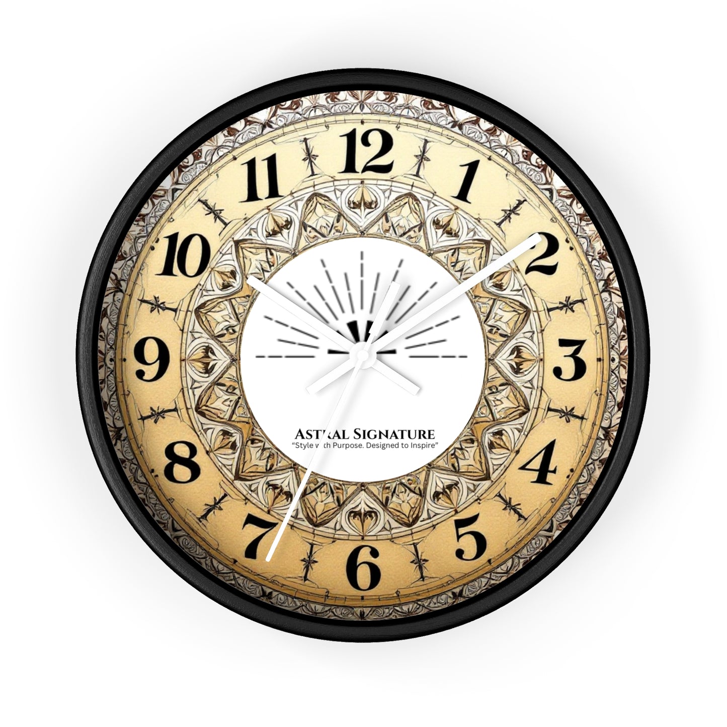 Beautiful Bohemian Mandala Wall Clock by Astral Signature with a striking celestial motif, enhancing any room's decor. This clock is not only a decorative timepiece but also fits perfectly in modern wall art settings, making it a unique gift for yoga lovers and great for bedroom wall decor.