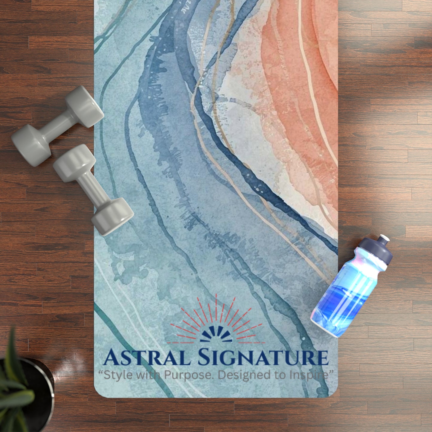 Yoga Mat Calming Pink and Blues Patterns - Rubber Yoga Mat - Astral Signature