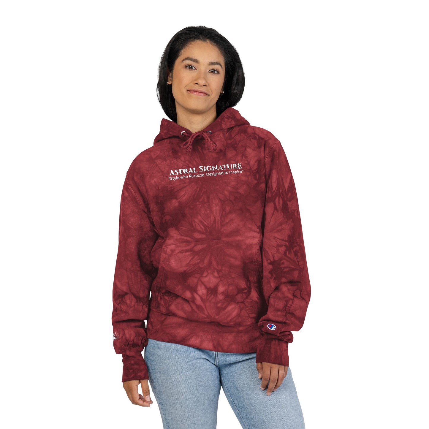 Champion Astral Signature Black Tie-Dye co-branded Hoodie — Embroidered Logo Pullover