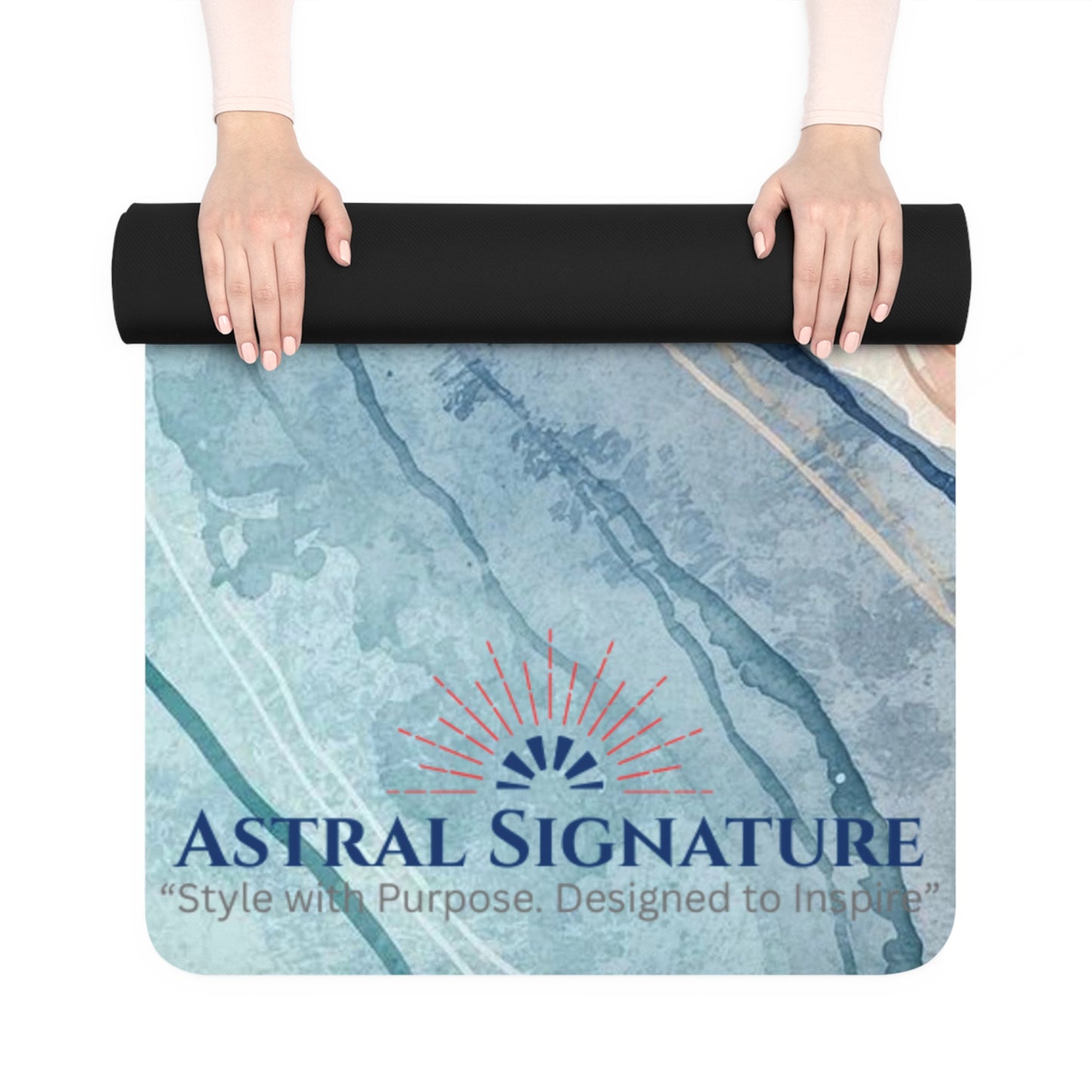 Yoga Mat Calming Pink and Blues Patterns - Rubber Yoga Mat - Astral Signature