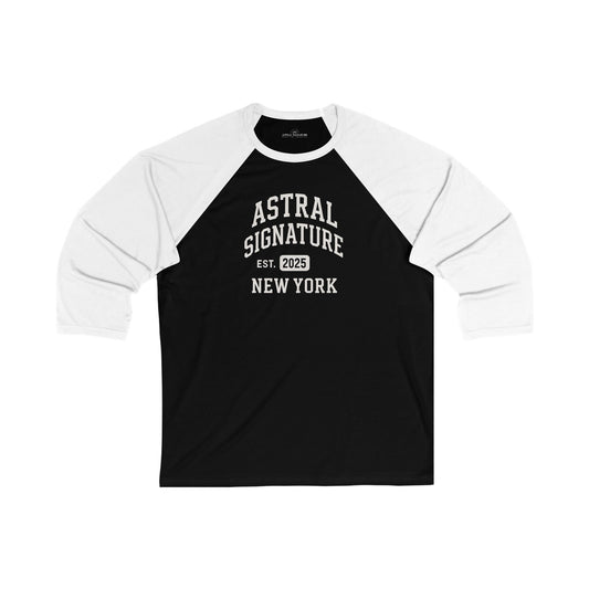 Stylish Baseball Tee Est. New York 2025 in Black by Astral Signature