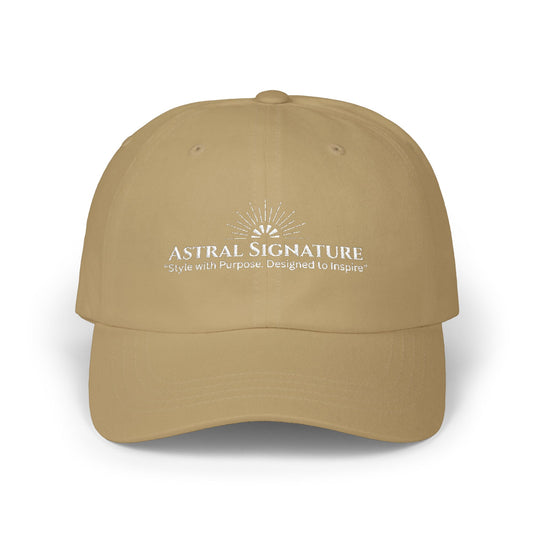 Unisex Classic Dad Cap from the Astral Signature Collection, featuring a stylish beige design. This comfortable cap is perfect for everyday wear, showcasing a vintage baseball cap look ideal for casual headwear. A great Father's Day gift that fits effortlessly into men's fashion and urban style.