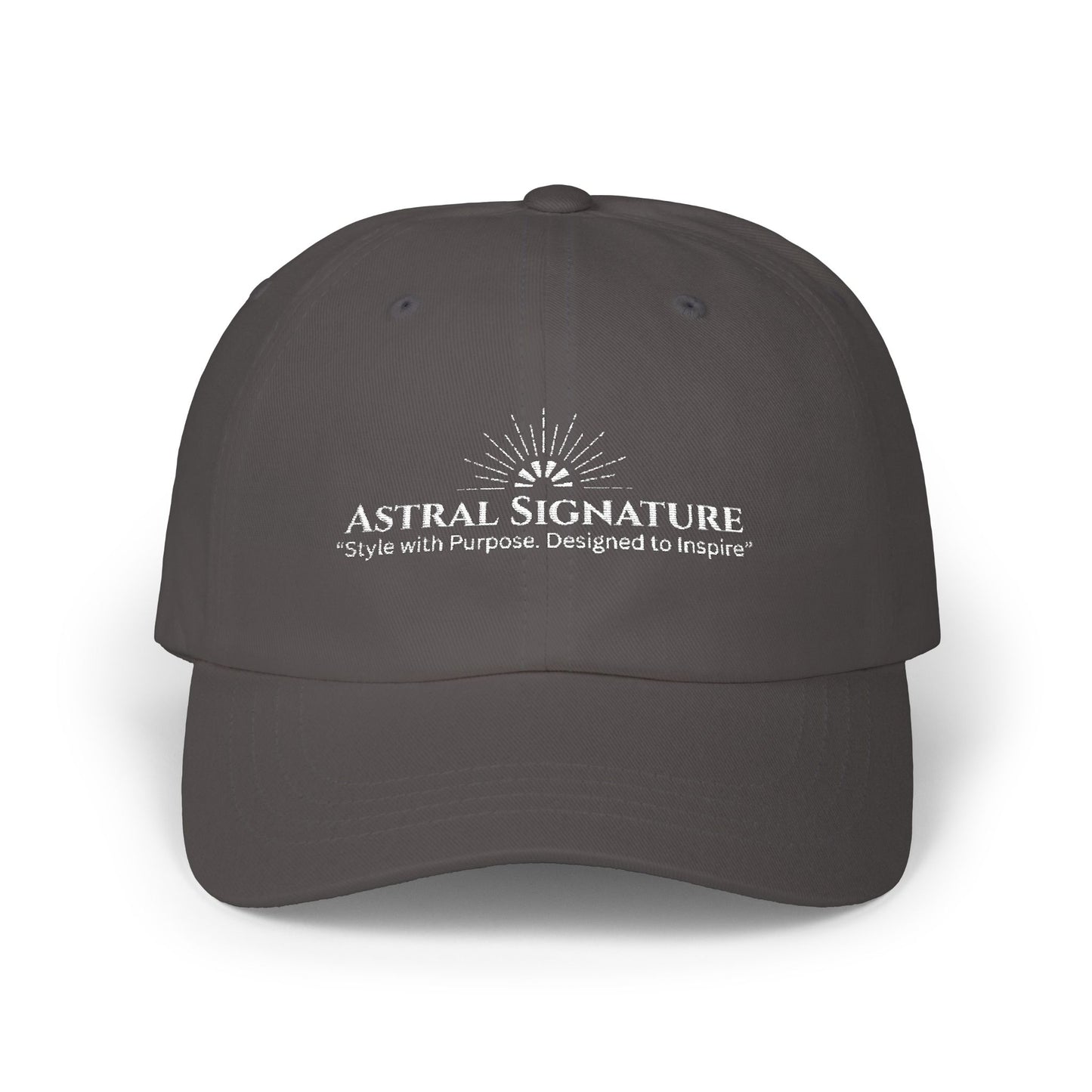 Stylish dad cap in a cool gray hue from the Astral Signature Collection. This unisex Classic Dad Cap is perfect for adding a casual touch to any outfit. Ideal for a Father's Day gift, this baseball hat reflects a blend of comfort and men's fashion with a vintage baseball vibe.