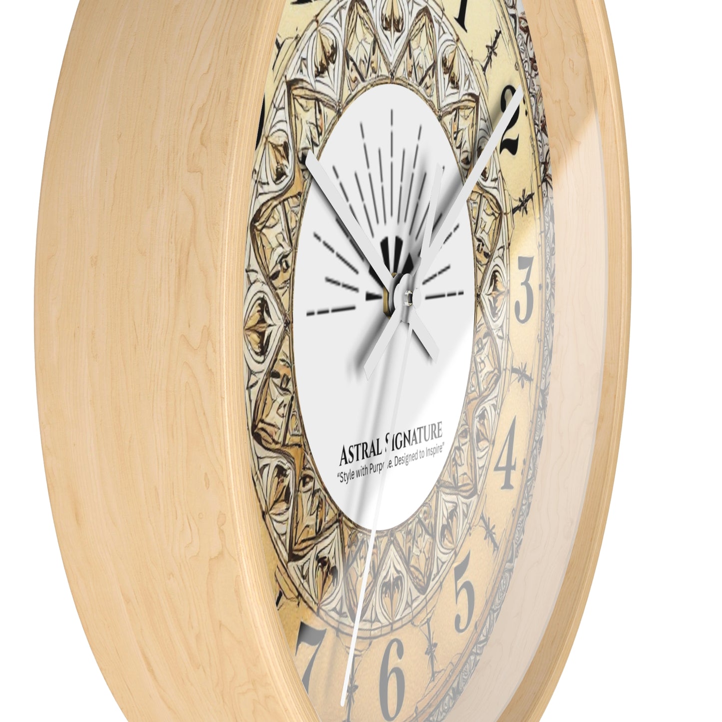 Stylish round Bohemian Mandala Wall Clock by Astral Signature with a celestial theme, perfect for adding a touch of color to any space. As a decorative timepiece, it fits beautifully in bedroom wall decor or dorm room decor, making it a lovely gift for yoga enthusiasts.