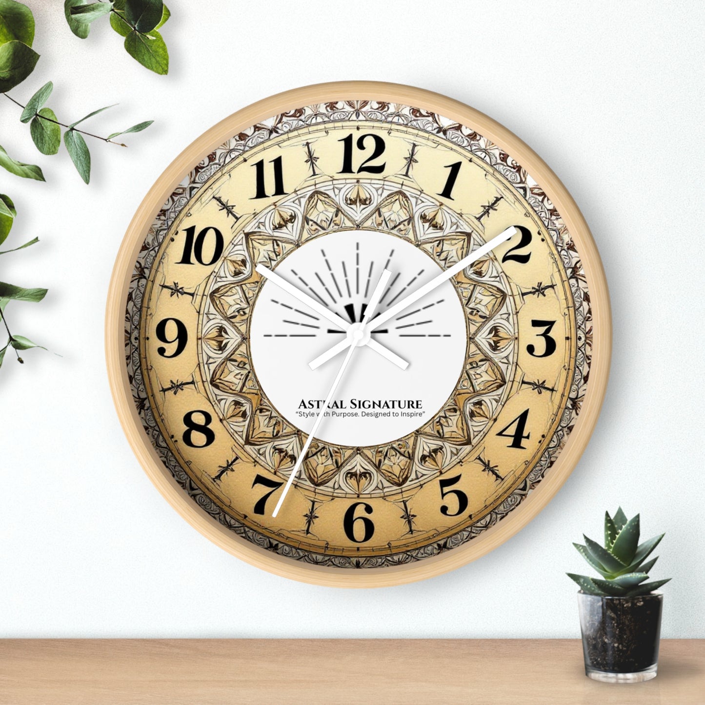 Modern Bohemian Mandala Wall Clock by Astral Signature, featuring an eye-catching celestial design that enhances decor. Ideal as a decorative timepiece for unique home decor, it’s great for bedroom or dorm room decor and makes a fantastic gift for yoga lovers.
