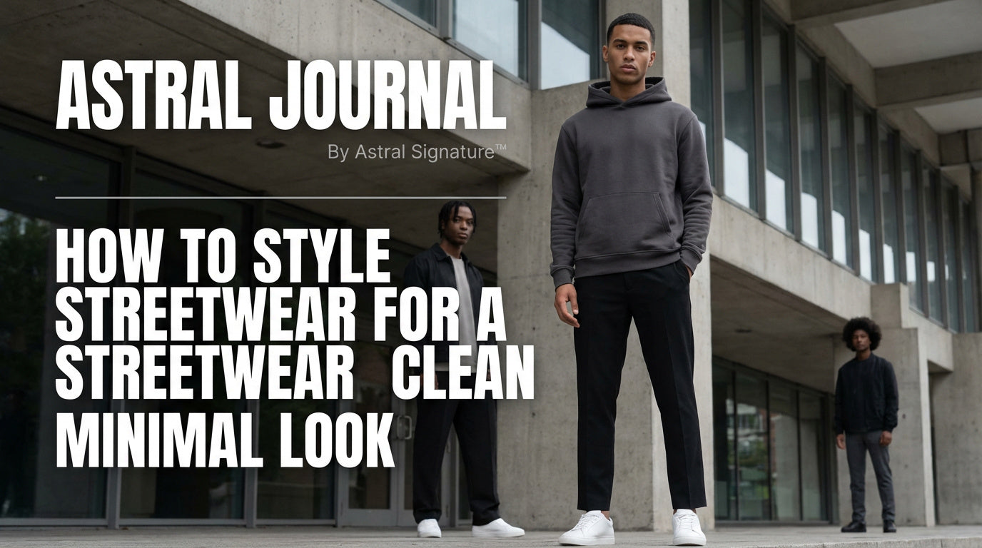 Clean minimalist streetwear outfit with neutral colors, balanced silhouettes, and simple design showcasing modern urban fashion style