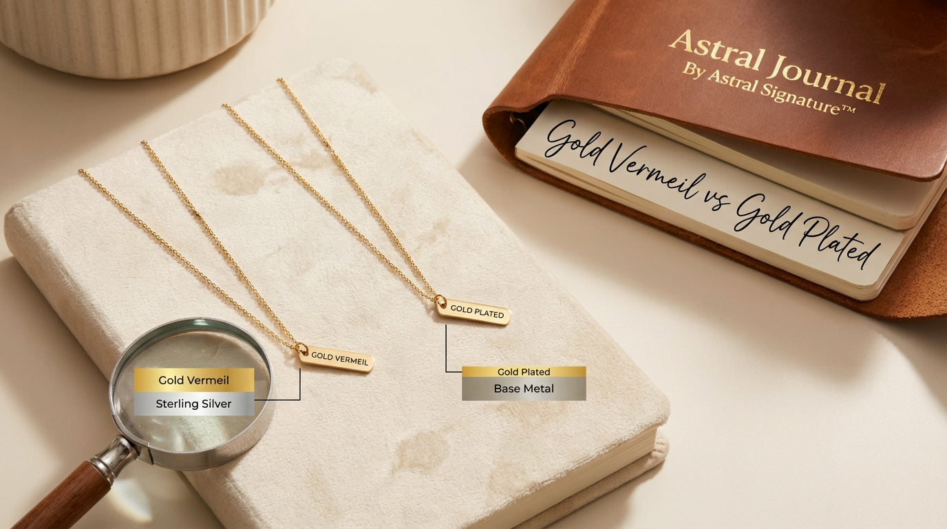 Gold vermeil and gold plated jewelry comparison showing premium demi-fine jewelry materials and finishes