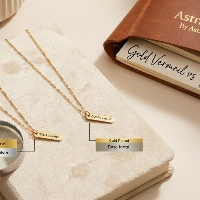 Gold vermeil and gold plated jewelry comparison showing premium demi-fine jewelry materials and finishes