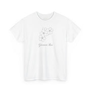 Back view of the Giovanni Reni Floral Script Tee, 'Guerrera Rosa', in white, designed as a Women’s Relaxed Tee by Astral Signature, showcasing its classic cut.