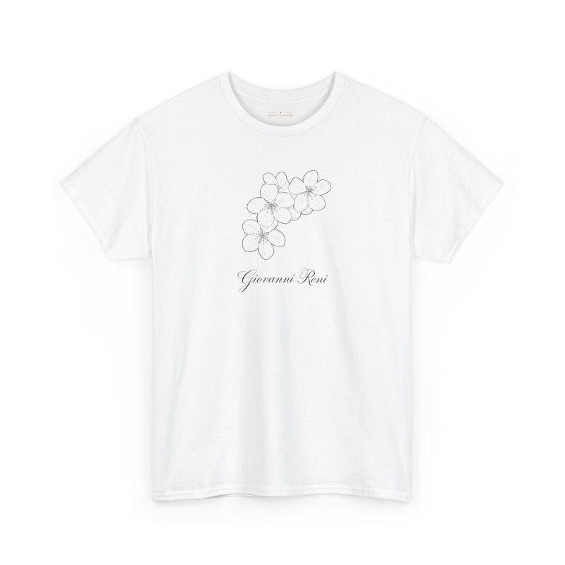 Back view of the Giovanni Reni Floral Script Tee, 'Guerrera Rosa', in white, designed as a Women’s Relaxed Tee by Astral Signature, showcasing its classic cut.