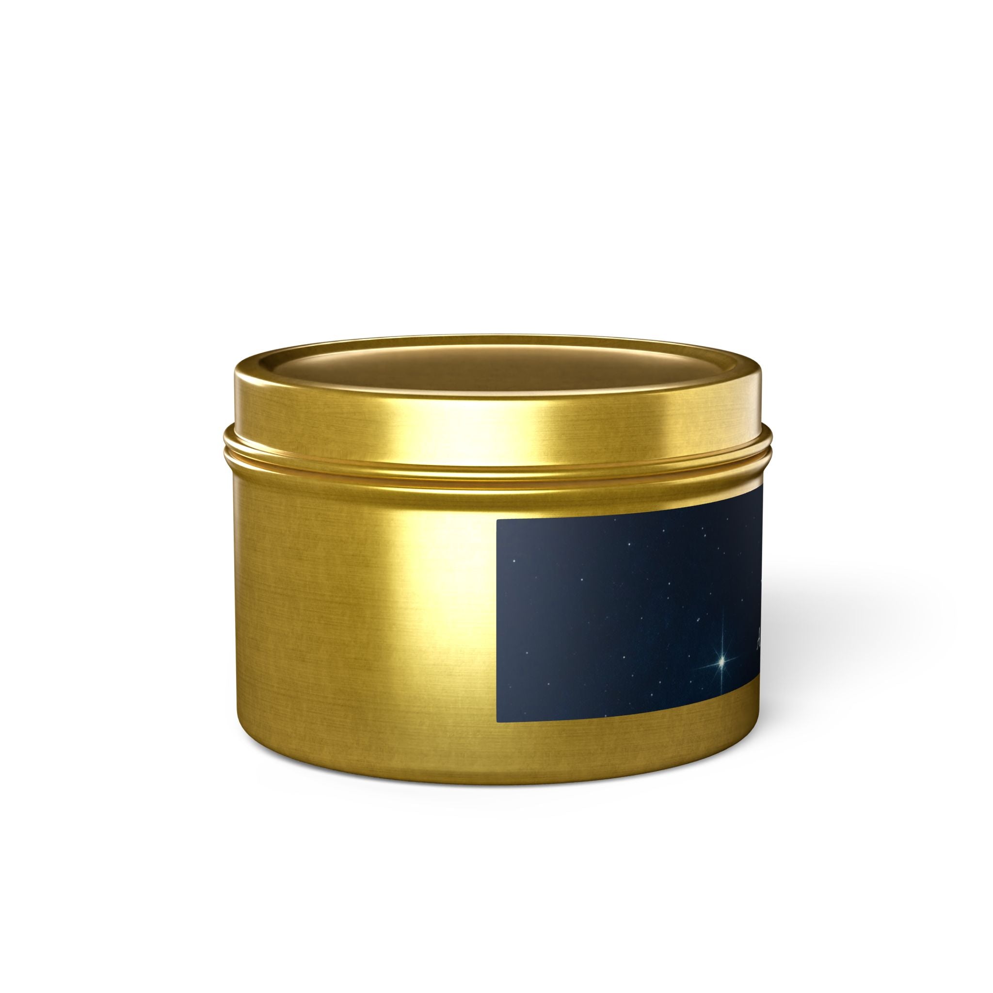 Astral Signature Tin Candles placed on a coffee table, adding a touch of elegance and calm to the living room.