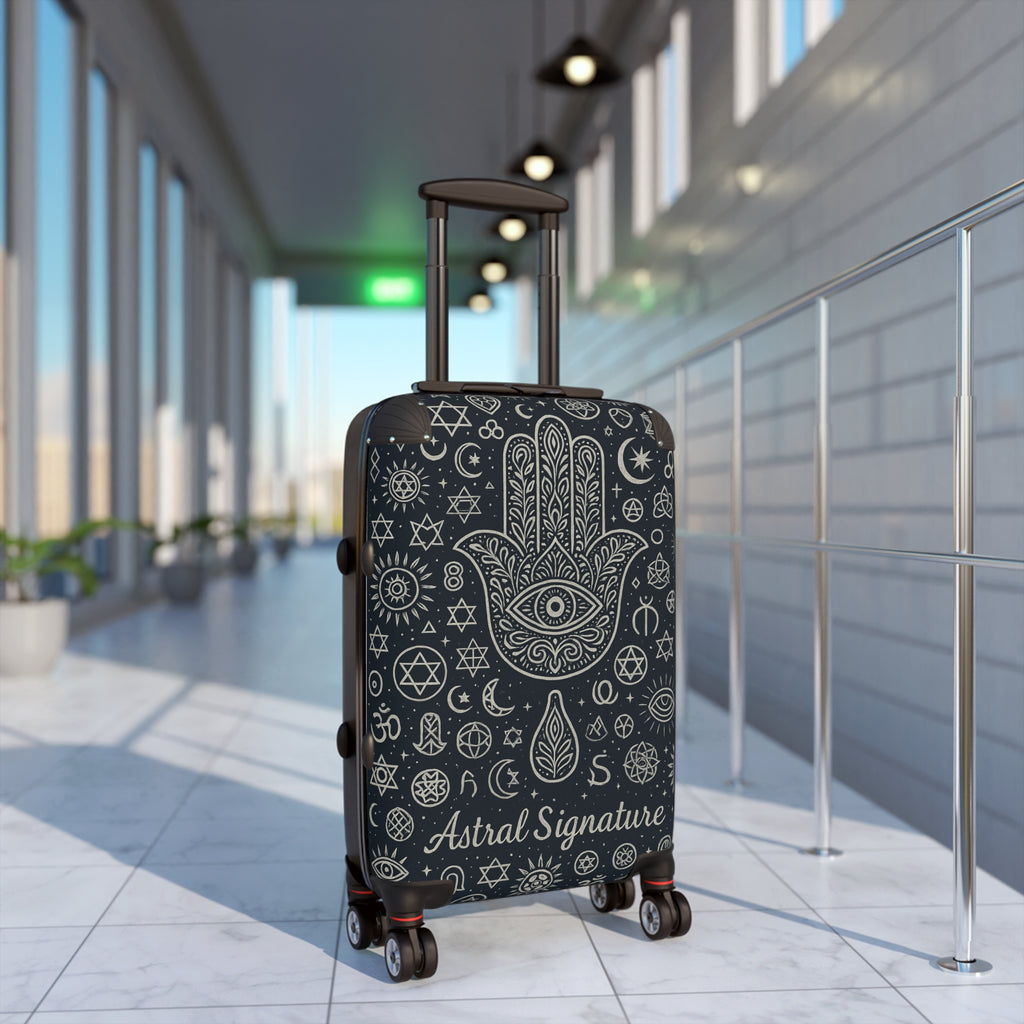 Astral Signature Sacred Travel Suitcase - A premium meditation carry-on luggage featuring cosmic design and chakra energy patterns, ideal for mindful travelers.