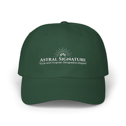 Unisex Classic Dad Cap in a rich green color from the Astral Signature Collection. This versatile baseball hat blends comfort with style, making it a fantastic casual accessory for him. A perfect choice for a Father's Day gift, this cap reflects trendy urban style and vintage vibes.