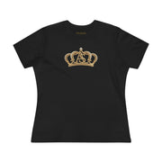 The Women’s Cotton Tee — Minimal Radiant A.S Golden Crown Lines Graphic by Astral Signature displayed in black. This trendy women tee is designed for comfort and style.