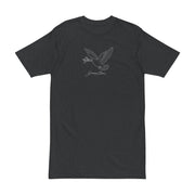 Front view of the Giovanni Reni™ Dove Signature Tee in charcoal, featuring a minimalist dove illustrating peace. This Minimalist Men’s T-Shirt is a thoughtful gift for him and a staple in men's fashion.
