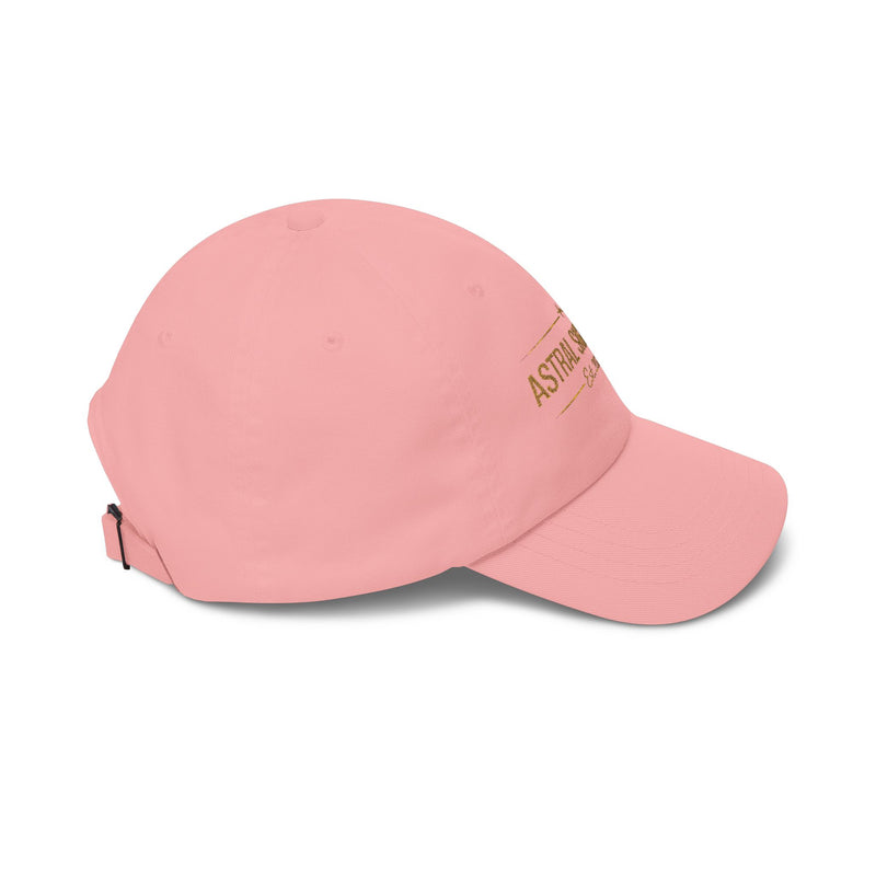 Side profile view of the pink Classic Dad Cap by Astral Signature™, highlighting its design and comfy fit. This unisex accessory is perfect for casual fashion and serves as a stylish headwear option.