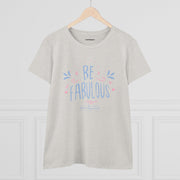 Another view of the Be Fabulous Tee by Astral Signature on a hanger, emphasizing the soft fabric and pastel design. This Inspirational Graphic Shirt is tailored for women seeking both elegance and comfort in their Women's T-Shirt options.