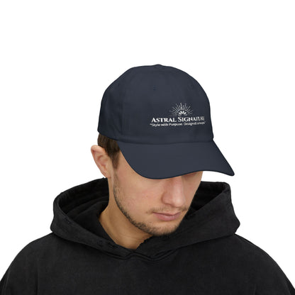 Back view of a black Classic Dad Cap from the Astral Signature Collection, showcasing its adjustable closure. This stylish baseball hat is designed for comfort and casual wear, making it a fantastic Father's Day gift or a classic choice for everyday use.