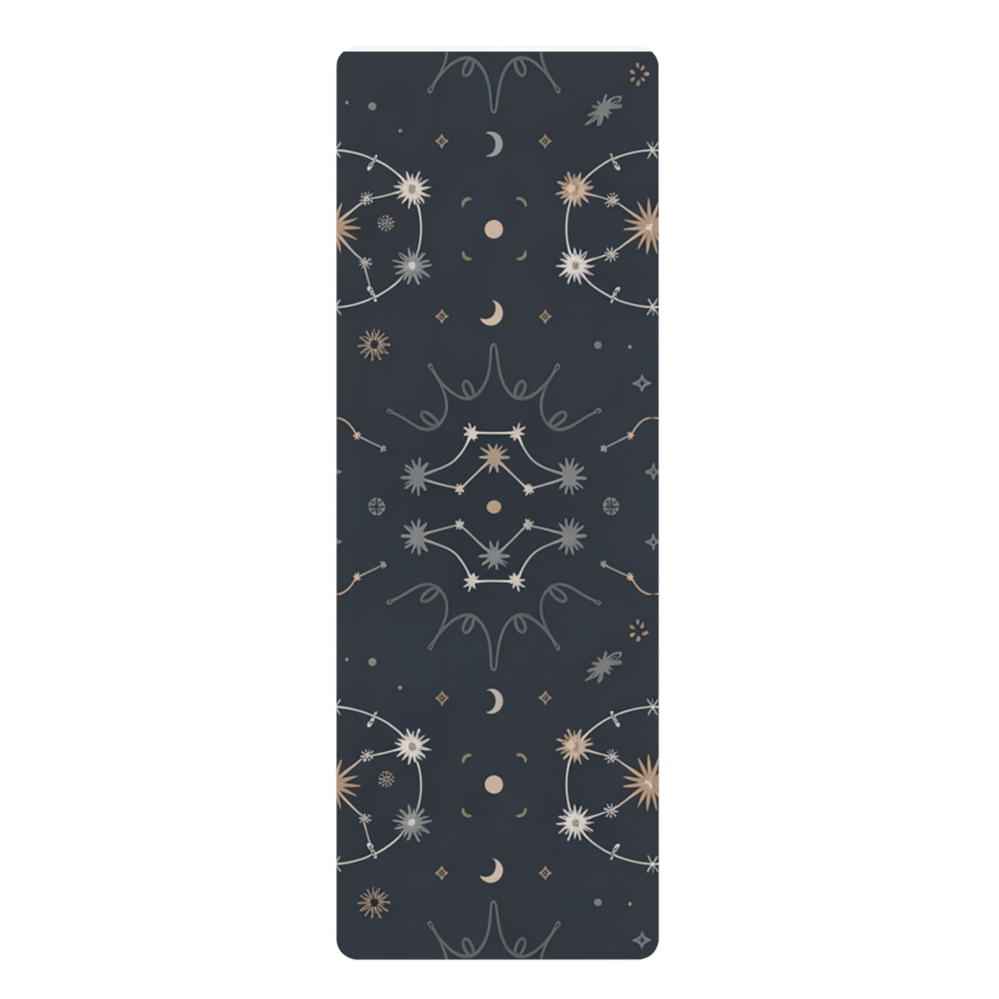 Astral Signature™ Rubber Yoga Mat showcasing a celestial astral pattern, designed for fitness, yoga, and meditation. This home yoga mat is lightweight and great for studio or travel workouts and is a must-have accessory for yoga enthusiasts.