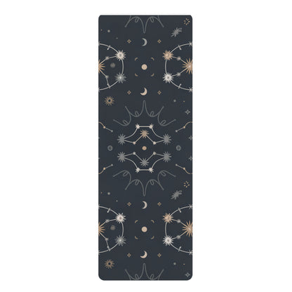 Astral Signature™ Rubber Yoga Mat showcasing a celestial astral pattern, designed for fitness, yoga, and meditation. This home yoga mat is lightweight and great for studio or travel workouts and is a must-have accessory for yoga enthusiasts.