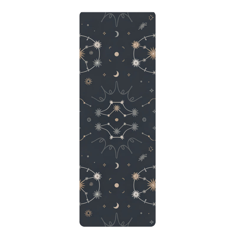 Astral Signature™ Rubber Yoga Mat showcasing a celestial astral pattern, designed for fitness, yoga, and meditation. This home yoga mat is lightweight and great for studio or travel workouts and is a must-have accessory for yoga enthusiasts.