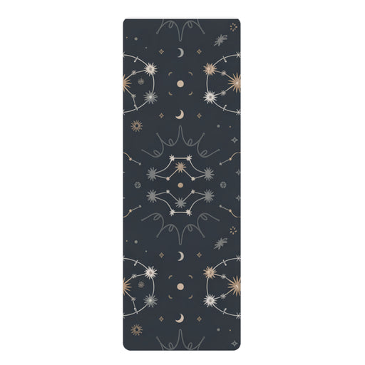 Astral Signature™ Rubber Yoga Mat showcasing a celestial astral pattern, designed for fitness, yoga, and meditation. This home yoga mat is lightweight and great for studio or travel workouts and is a must-have accessory for yoga enthusiasts.