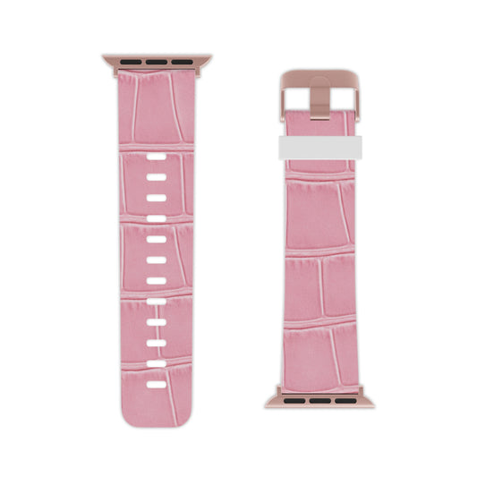 Astral Signature™ Apple Watch Band — Pink Croc Leather featuring a stylish crocodile strap design, designed for casual chic looks. This adjustable band is a feminine accessory perfect for everyday wear, offering a leather look in a pastel pink shade, ideal for spring outfits and as a gift for her birthday.