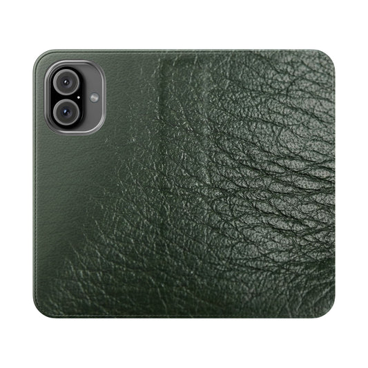 iPhone 16 Series  — Green Vintage Leather Flip Case | Astral Signature™ Edit