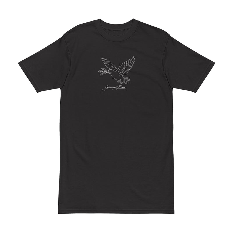 Front view of the Giovanni Reni™ Dove Signature Tee in black, showcasing the minimalist dove graphic. This Minimalist Men’s T-Shirt is a perfect gift for him, featuring a refined design for the modern man.