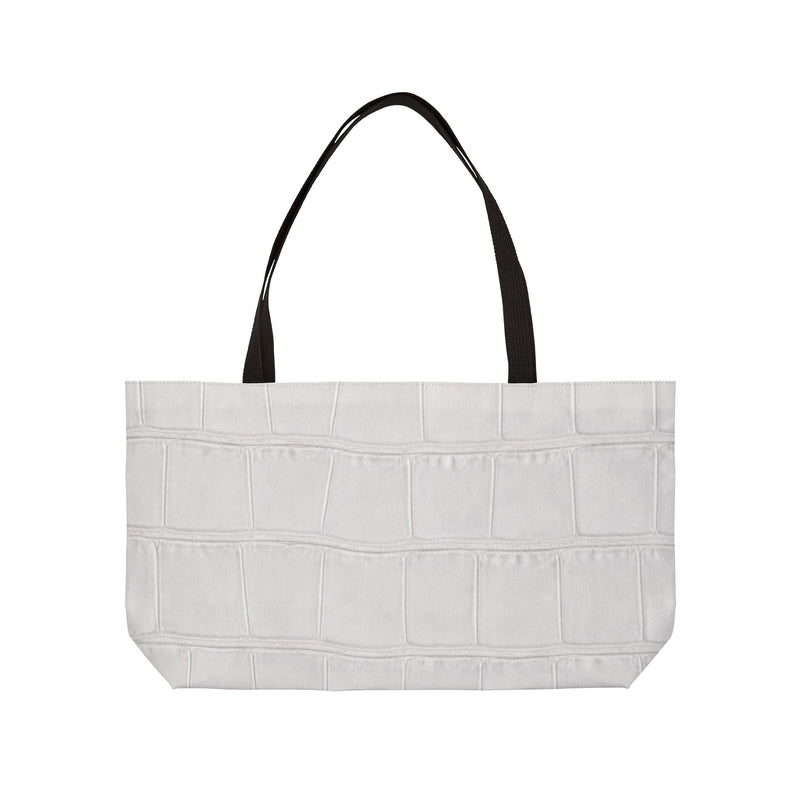 White Weekender Tote Bag - Structured Croc-Embossed by Astral Signature, showcasing a stylish design perfect for beach outings and travel. Ideal as a large tote for vacations, shopping, or everyday use, this accessory features a chic linen look, making it a versatile weekender bag.