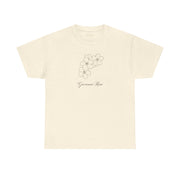 Front view of the Giovanni Reni Floral Script Tee, 'Guerrera Rosa', in a speckled cream color, representing a Women’s Relaxed Tee by Astral Signature.