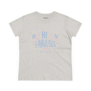 The Be Fabulous Tee by Astral Signature in a heather gray color, featuring an eye-catching positive message. This Inspirational Graphic Shirt is perfect for creating chic outfits and complements a feminine aesthetic. An essential Women's T-Shirt for any woman's closet, embracing both style and comfort.