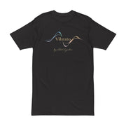 The front view of the Vibrato - Sonic Motion Tee — Black Edition by Astral Signature™, featuring a sleek design that represents vibrant sound waves. Ideal as a gift for him, this men's tee combines style and comfort.