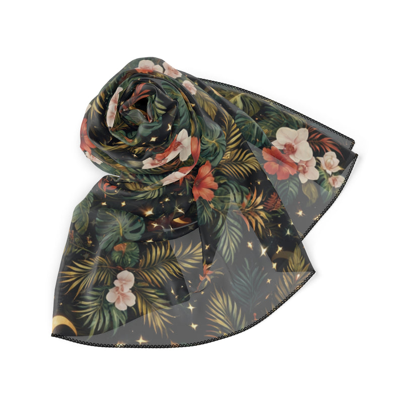 Beautifully styled Astral Floral Moonlight Scarf with lush foliage and delicate florals, crafted by Astral Signature. Ideal for adding elegance to your look, this scarf is perfect for layering. ACCESSORIES, scarf, Scarves.