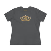 The Women’s Cotton Tee — Minimal Radiant A.S Golden Crown Lines Graphic by Astral Signature in dark gray. This fashionable women shirt features a unique crown design, perfect for everyday wear.