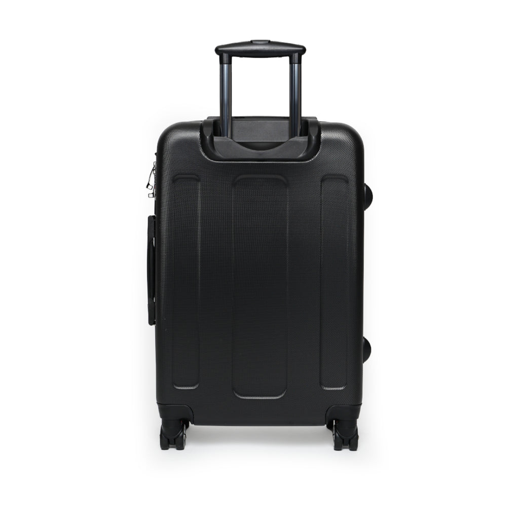 The Astral Signature Sacred Travel Suitcase being wheeled through the airport, an ideal choice for those seeking mindful travel luggage.