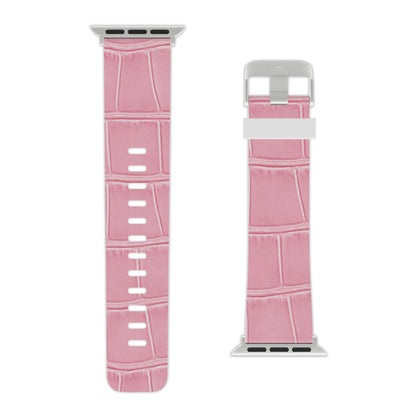 Astral Signature™ Apple Watch Band — Pink Croc Leather, showing its distinct design amongst bright spring visual. Perfect for casual chic styling, this adjustable band offers ergonomic design for everyday wear, particularly suitable for gifting.