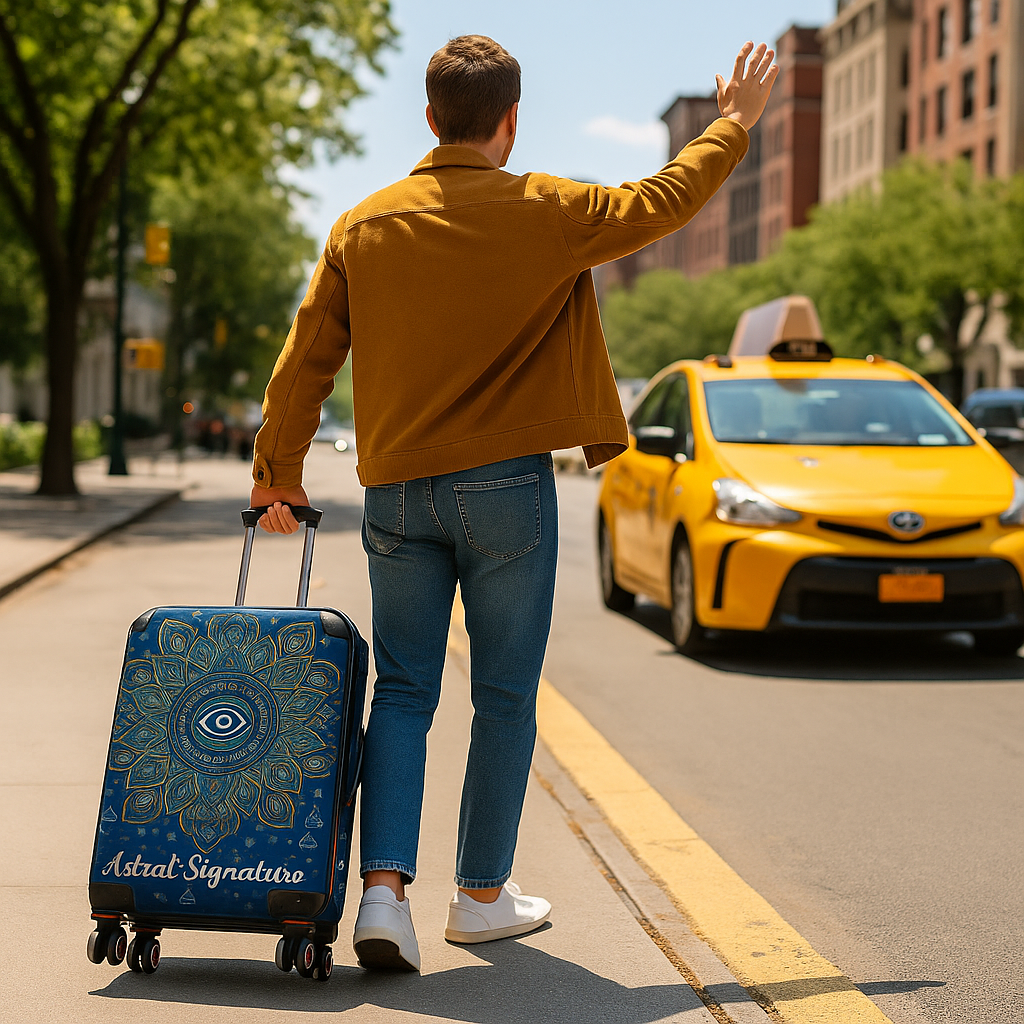 Astral Signature Purple Mandala Carry-On Luggage featuring a cosmic design, ideal for mindful travel and chakra balance, stylish spiritual luggage for yoga retreats.