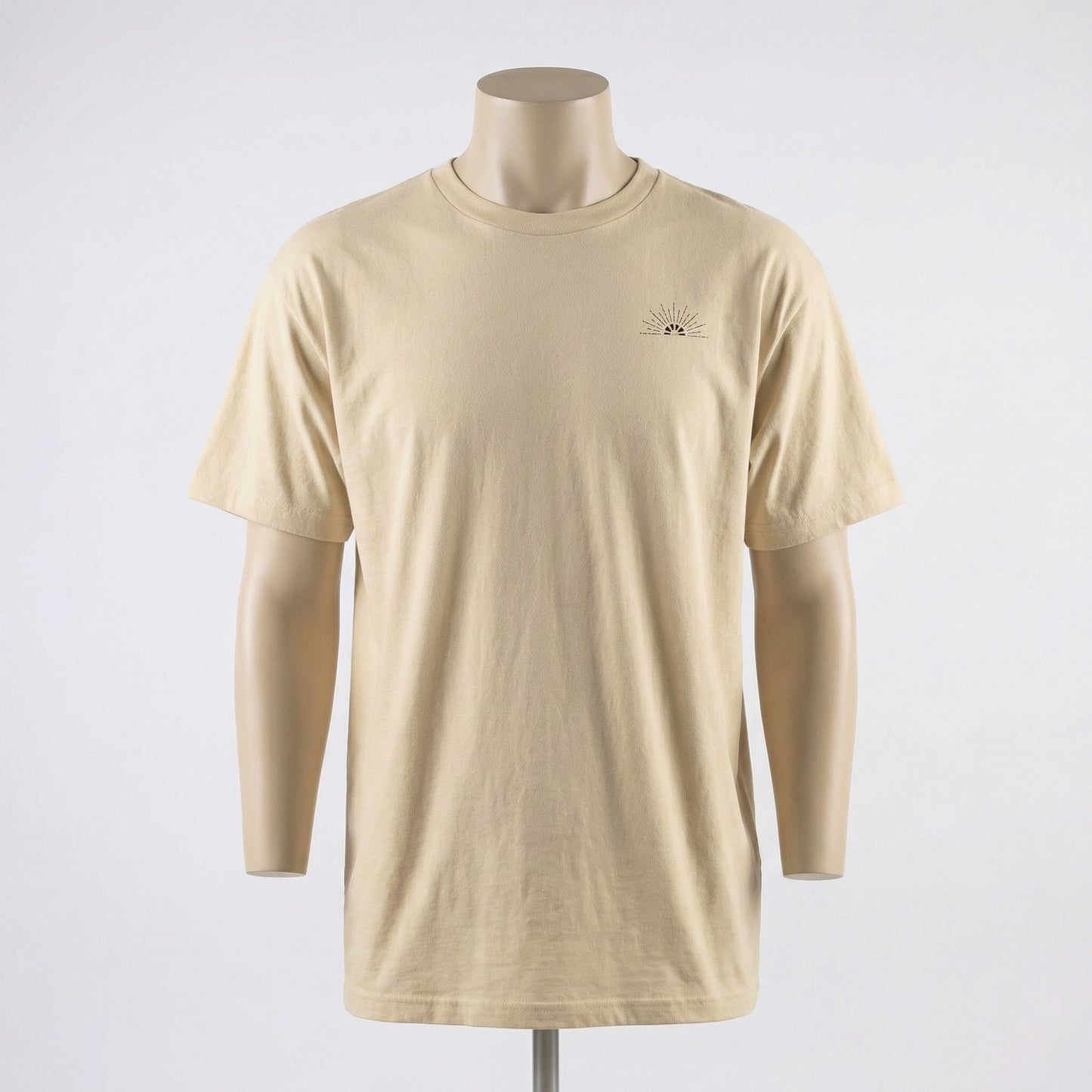 Unisex Classic Logo Tee – Sunrise by Astral Signature showcased on a mannequin, highlighting its timeless design. This simple tee is perfect for layering or wearing on its own, making it an essential unisex shirt for summer.