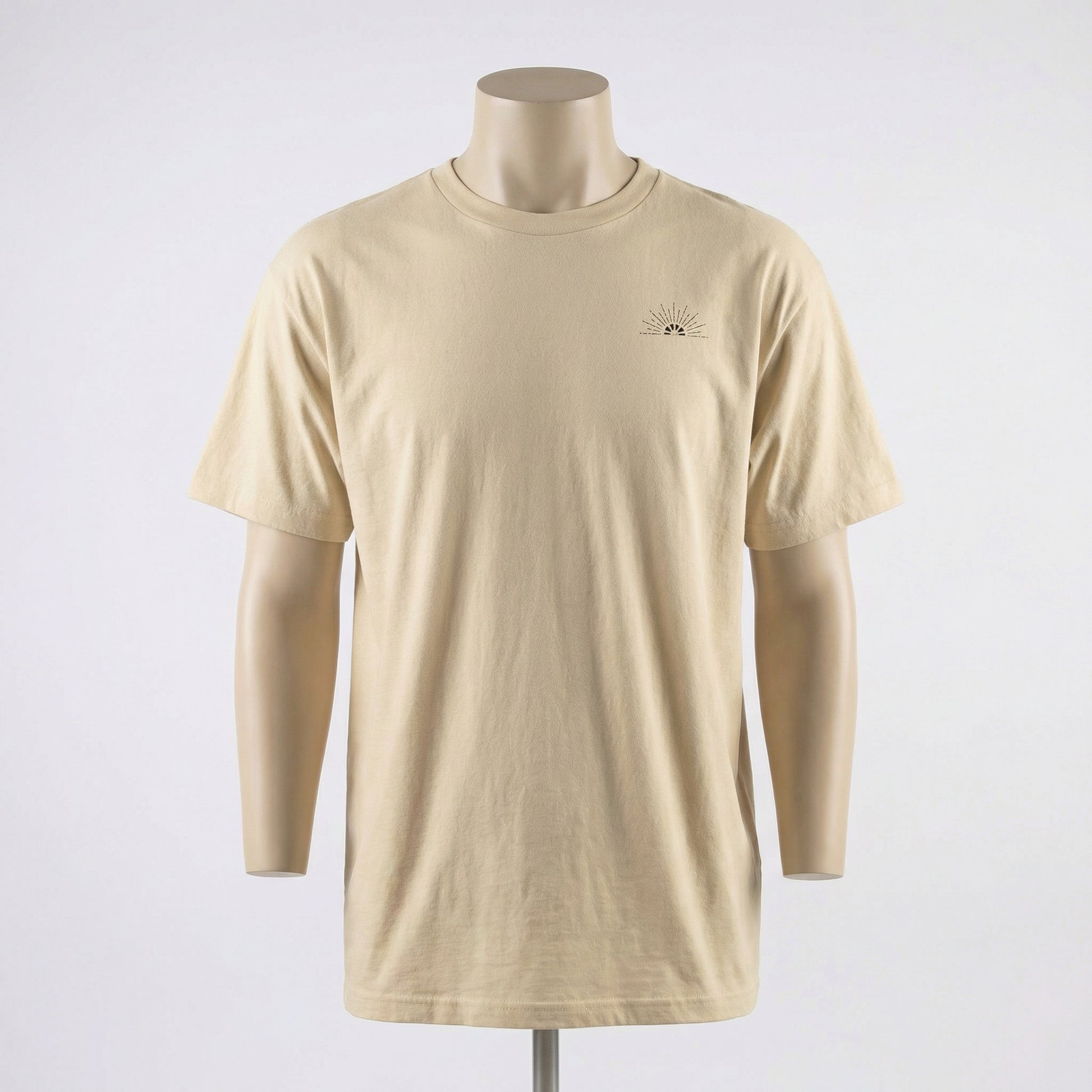 Unisex Classic Logo Tee – Sunrise by Astral Signature showcased on a mannequin, highlighting its timeless design. This simple tee is perfect for layering or wearing on its own, making it an essential unisex shirt for summer.
