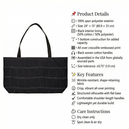 Weekender Tote Bag - Structured Croc-Embossed in Black  | Astral Signature™