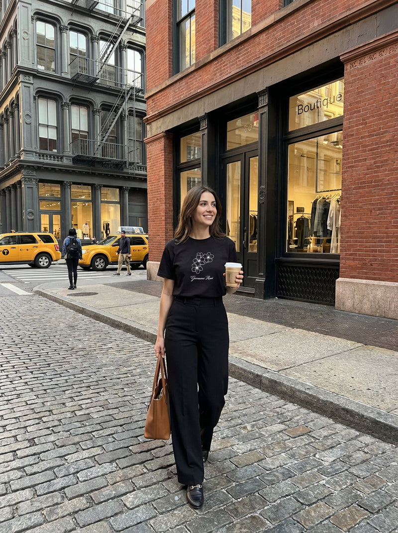 Giovanni Reni Floral Script Tee — Minimal Flower Graphic | Astral Signature™