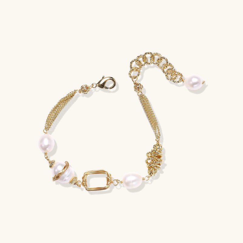 Pulsera de cadena de perlas doradas