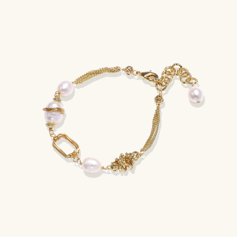 Pulsera de cadena de perlas doradas